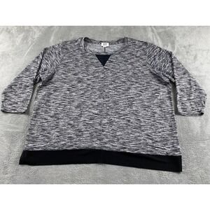 Lili Sport Womens 3X Space Dye Activewear Top Gray Black 3/4 Sleeve Relaxed Fit